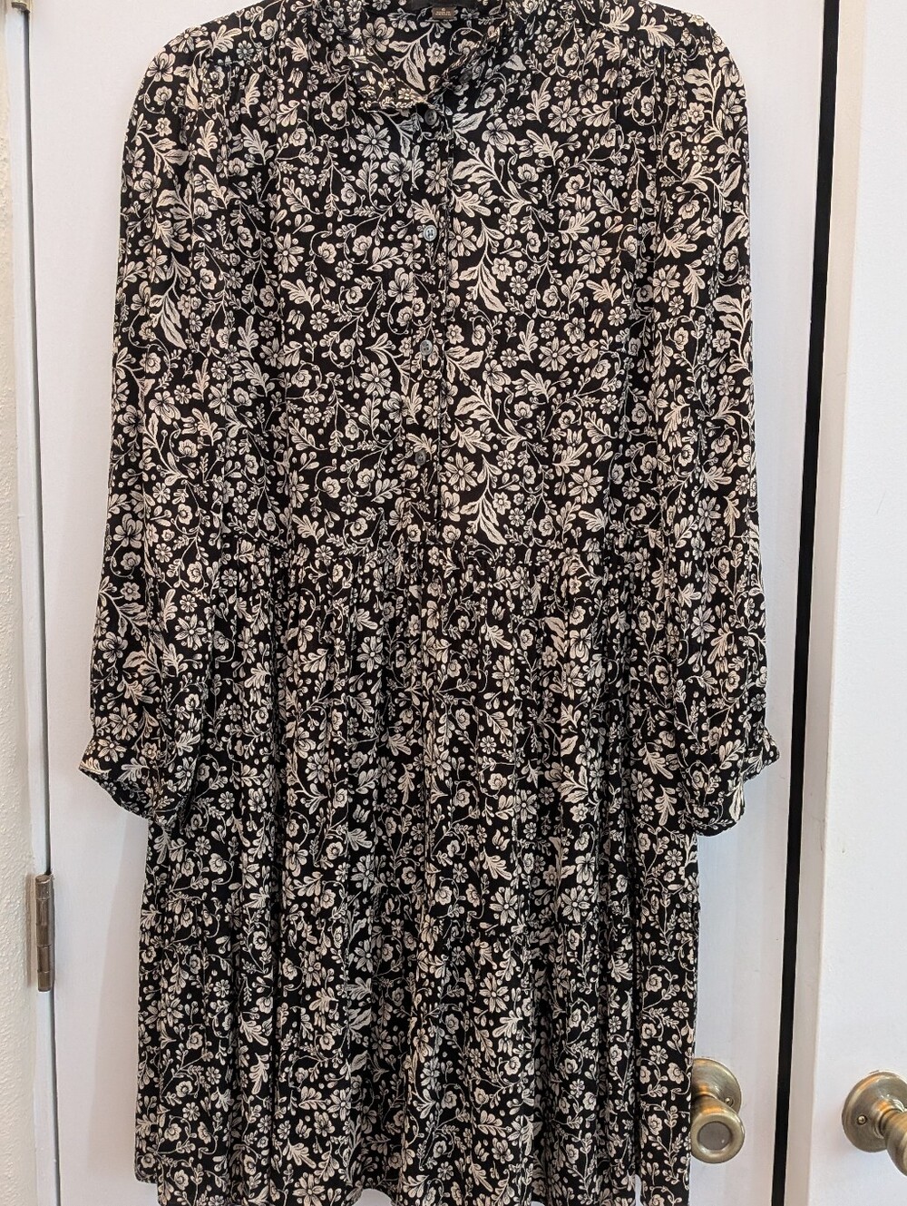 J.Crew cream and black floral print dress, small, viscose